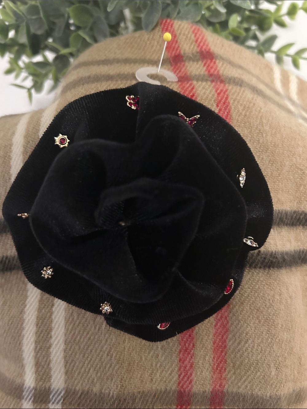 Free People Black Velvet Floral Brooch Pin with earrings NWT